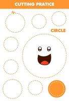 utbildning spel för barn skärande öva med geometrisk form cirkel tryckbar kalkylblad vektor