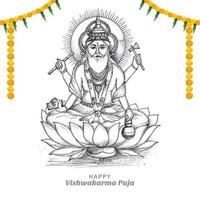 hand dra hindu Gud vishwakarma skiss och vishwakarma puja Semester bakgrund vektor