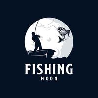 Angler-Fischen-Silhouette-Logo auf der Mond-Logo-Design-Vorlage vektor