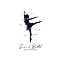 Ballett-Tänzer-Silhouette mit Bändern und Sterne-Logo-Design-Vorlage vektor