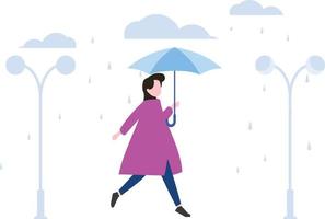Das Mädchen geht mit einem Regenschirm im Regen spazieren. vektor