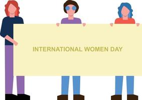 Mädchen halten Fahnen zum internationalen Frauentag. vektor
