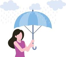 Ein Mädchen steht mit einem Regenschirm im Regen. vektor