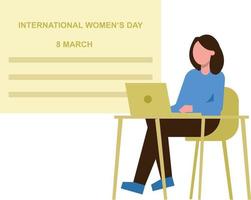 flicka skrivning på internationell kvinnors dag. vektor