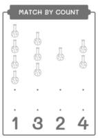 Übereinstimmung durch Zählung des Chemiekolbens, Spiel für Kinder. Vektorillustration, druckbares Arbeitsblatt vektor