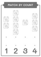 Match nach Zählung des Kalenders, Spiel für Kinder. Vektorillustration, druckbares Arbeitsblatt vektor