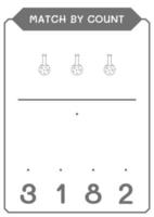 Übereinstimmung durch Zählung des Chemiekolbens, Spiel für Kinder. Vektorillustration, druckbares Arbeitsblatt vektor