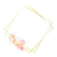 Aquarellspritzer mit goldenen geometrischen Luxusrahmen, luxuriösen Goldrahmen oder Rändern für Hochzeitseinladungen und Hochzeitskarten vektor