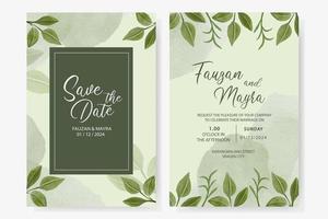 elegant bröllop inbjudan kort med löv ornament vektor