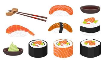samling uppsättning av tecknad serie mat japansk sushi vektor