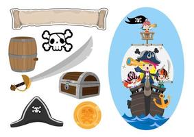 pirat tecknad serie vektor spel objekt uppsättning. hav äventyr element samling