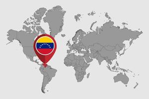 Pin-Karte mit Venezuela-Flagge auf der Weltkarte. Vektor-Illustration. vektor