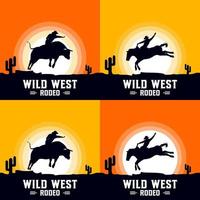 rodeo cowboy ridning tjur och häst på en trä- tecken vektor