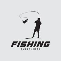 silhuett fiske på vit bakgrund logotyp design vektor