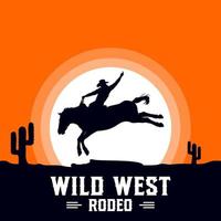 Rodeo-Cowboy-Reitpferd auf einem Holzschild vektor
