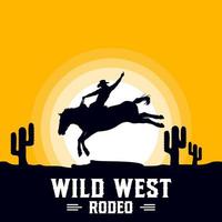 Rodeo-Cowboy, der wildes Pferd auf einem Holzschild reitet, Vektor