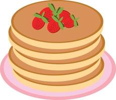 Pfannkuchen mit Erdbeeren auf einem Teller im Vektorflachstil. einzelnes element für design. Essen, amerikanisches Dessert vektor