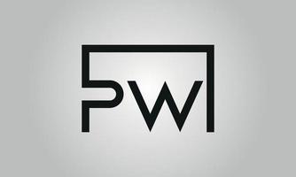 brev pw logotyp design. pw logotyp med fyrkant form i svart färger vektor fri vektor mall.