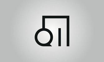 Buchstabe Qi-Logo-Design. Qi-Logo mit quadratischer Form in schwarzen Farben Vektor kostenlose Vektorvorlage.