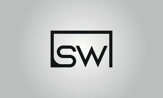 brev sw logotyp design. sw logotyp med fyrkant form i svart färger vektor fri vektor mall.