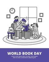 farfar läsning bok för hans barnbarn värld bok dag begrepp hand dragen karaktär illustration vektor