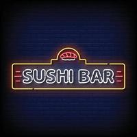leuchtreklame-sushi-bar mit backsteinmauer-hintergrundvektor vektor