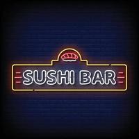 neon tecken sushi bar med tegel vägg bakgrund vektor