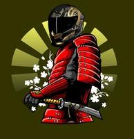 ein Samurai, der einen Motorradhelm trägt vektor
