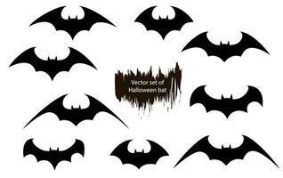 Vektorsatz verschiedener Halloween-Fledermäuse. Halloween fliegende Fledermäuse. Vampir-Vektor-Fledermaus. dunkle Silhouette des Fledermausfliegens in einem flachen Stil vektor