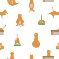 sömlös mönster med en uppsättning av katter i annorlunda poserar. vektor illustration för bakgrund, tyg och förpackning. platt stil.