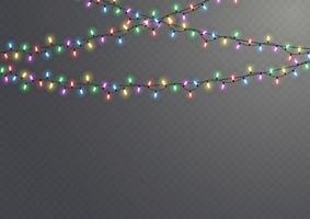 jul lampor. vektor linje med lysande ljus bulbs.set av gyllene xmas lysande krans led neon lampa illustration. jul lampor isolerat för kort, banderoller, posters