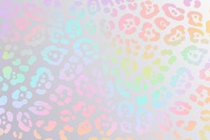 Regenbogen-Leopard-Hintergrund. holografische Folien-Gepard-Textur. Farbverlaufsdruck mit Tiermuster. Vektor abstrakte Pastellillustration.