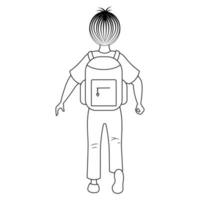 en skol med en ryggsäck för läroböcker springer, de pojke är en tillbaka se, i de stil av klotter vektor