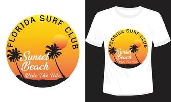 florida surfa klubb solnedgång strand t-shirt design vektor