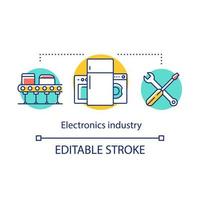 elektronik industri begrepp ikon. elektrisk teknik sektor. apparater producerar, reparera och underhåll aning tunn linje illustration. vektor isolerat översikt teckning. redigerbar stroke