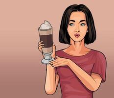 Frau mit Eiskaffee-Szene vektor