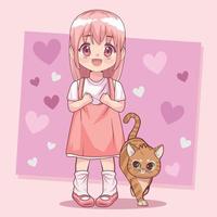 flicka med katt anime stil vektor