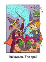 halloween barn laga mat en trolldryck vektor färgrik illustration