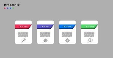 vektor infographic design affärsmall med ikoner och 4 alternativ eller steg. kan användas för processdiagram, presentationer, arbetsflödeslayout, banner, flödesschema, infograf