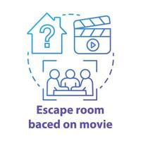 Escape Room basierend auf dem Symbol für das Konzept des blauen Farbverlaufs von Filmen. film thema quest idee dünne linie illustration. Strategie-Teamwork-Spiel. Problemlösung im Team. Vektor isoliert Umrisszeichnung
