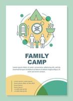 Familiencamping, Broschürenvorlage für Wanderungen im Wald. flyer, broschüre, broschürendruckdesign mit linearen illustrationen. Vektorseitenlayouts für Zeitschriften, Geschäftsberichte, Werbeplakate vektor