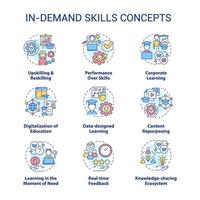 Symbole für das Konzept der gefragten Fähigkeiten festgelegt. Ideen zur Weiterbildung und Umschulung dünner Farbillustrationen. betriebliches Lernen. isolierte Symbole. editierbarer Strich. vektor