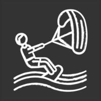 Kiteboard-Kreide-Symbol. Wassersport, Extremsportart. Sommerferienaktivität und Hobby. Fangwelle und Kraft des Windes. riskante Strandfreizeit. isolierte vektortafelillustration vektor