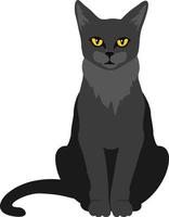 svart katt med gul ögon, vektor illustration. Sammanträde svart katt