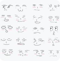 alle Arten von Ausdrucksformen von Manga-Charakteren für das Mangaka-Zeichnen vektor