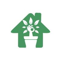 ökologisches Gartenhaus-Vektor-Logo-Design. Handbaum mit Blumentopf-Icon-Design. vektor