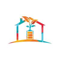 Öko-Natur-Haus und Batterie-Logo-Vorlage, Design, Illustration, Design. Logo-Vorlage für grüne Energie. vektor