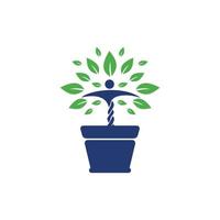 blumentopf und menschliches pflanzenlogo. Wachstum-Vektor-Logo. Spa-Wellness-Logo-Konzept. vektor