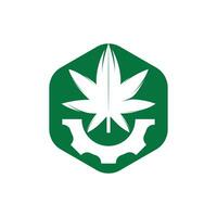 Ausrüstung und Cannabis-Vektor-Logo-Design. Konzept des Firmenlogos der Cannabidiol-Industrie. vektor