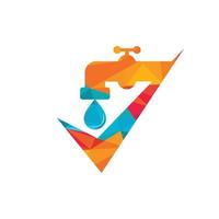 Überprüfen Sie die Illustration der Logo-Vorlage für Sanitärinstallationen. wasserhahn mit häkchen logo symbol vektor symbol illustration.